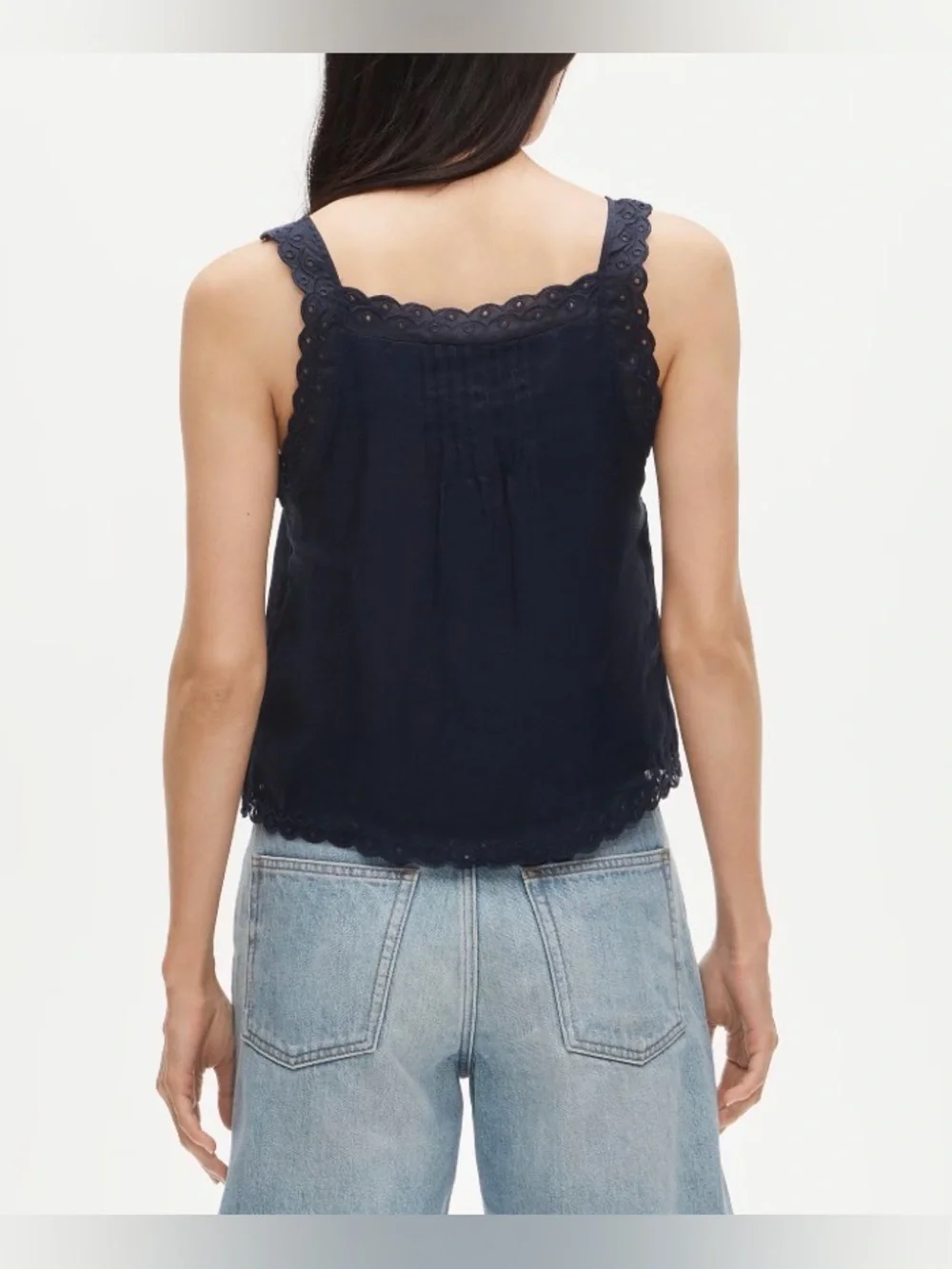 J.Crew. Scallop-trim tank top in ramie.Navy blue. XXS. New without tags.